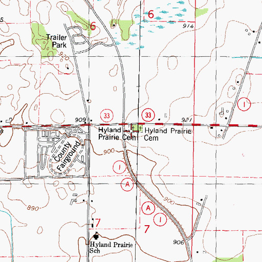 Topographic Map of Hyland Prairie School (historical), WI
