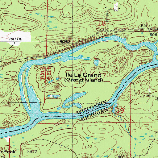 Topographic Map of Ile Le Grand, WI