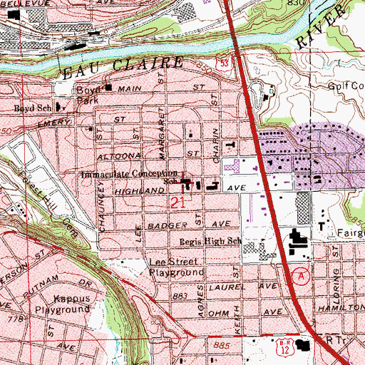 Topographic Map of Immaculate Conception Elementary School, WI