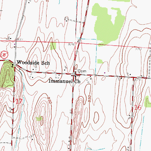 Topographic Map of Immanuel Church, WI