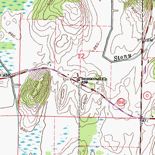 Topographic Map of Immanuel Church, WI
