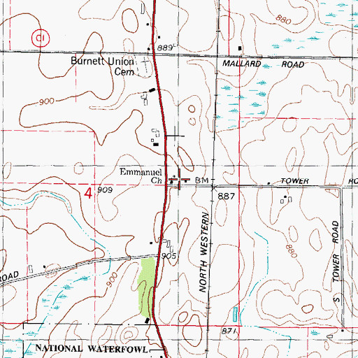 Topographic Map of Emmanuel Church, WI