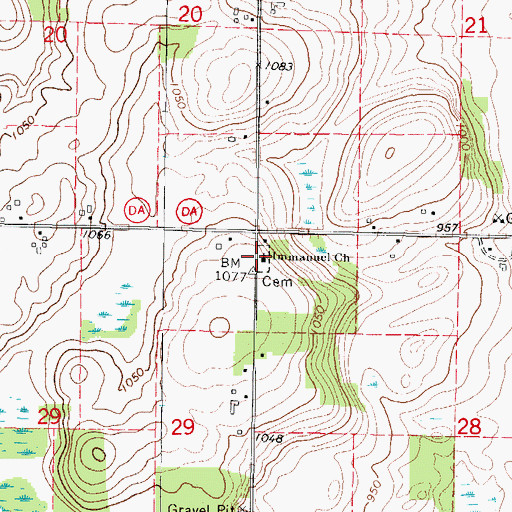 Topographic Map of Immanuel Church, WI