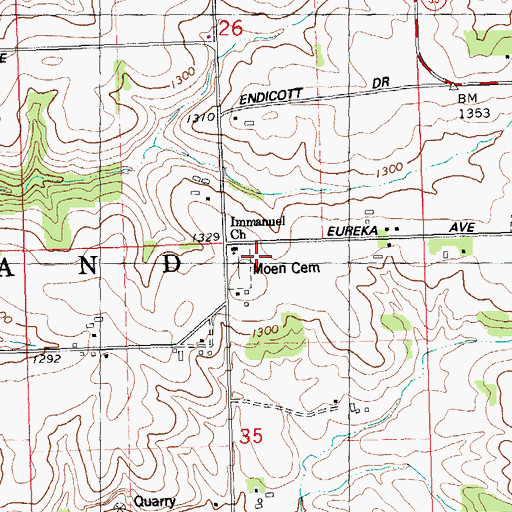 Topographic Map of Immanuel Church, WI