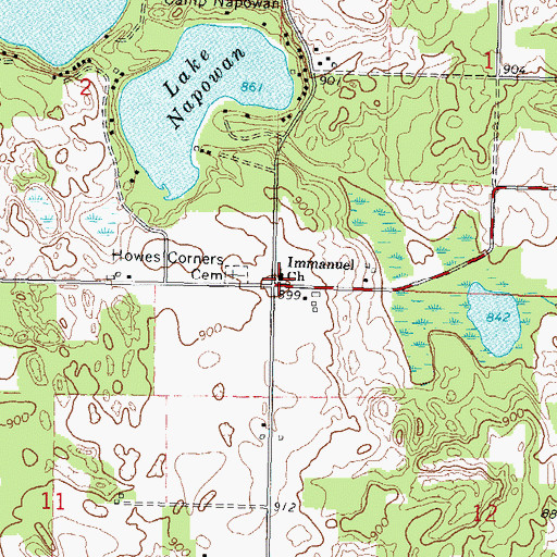 Topographic Map of Immanuel Church, WI