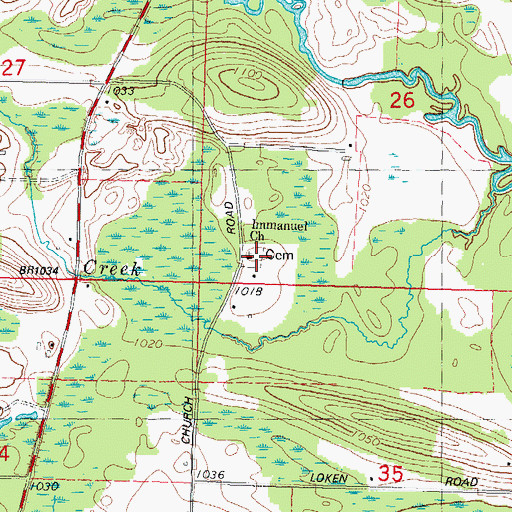 Topographic Map of Immanuel Church, WI