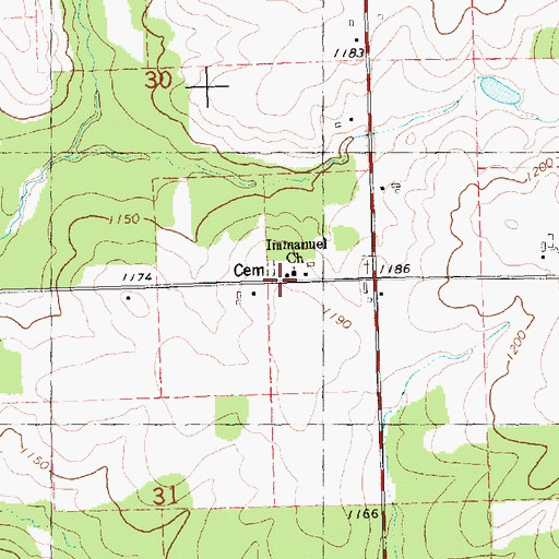 Topographic Map of Immanuel Church, WI