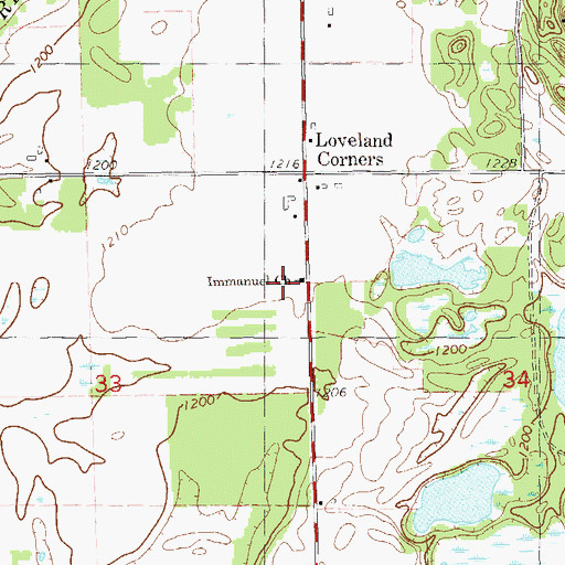 Topographic Map of Immanuel Lutheran Church, WI