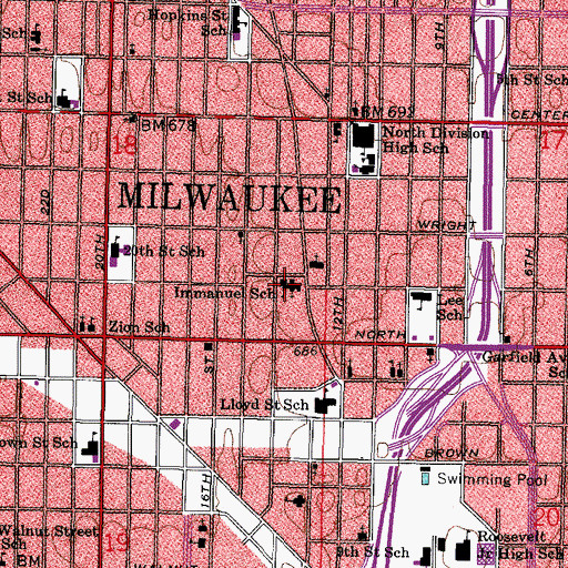 Topographic Map of Immanuel Evangelical Lutheran School, WI
