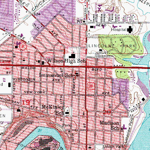 Topographic Map of Immanuel Lutheran School, WI