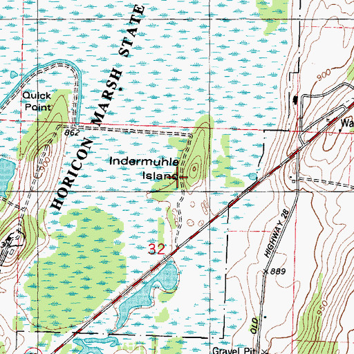 Topographic Map of Indernuhle Island, WI
