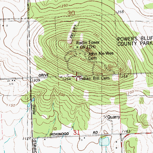 Topographic Map of Indian Bill Cemetery, WI