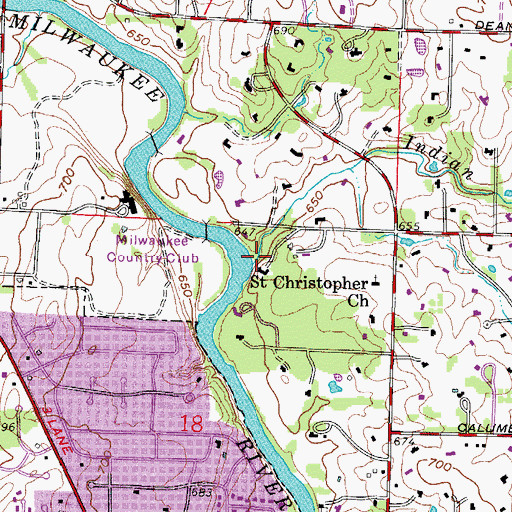 Topographic Map of Indian Creek, WI