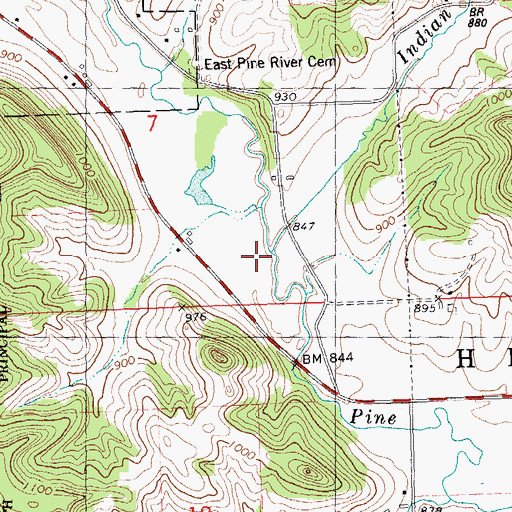 Topographic Map of Indian Creek, WI