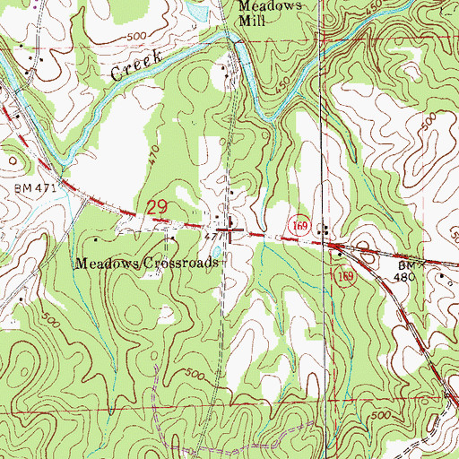 Topographic Map of Meadows Crossroads, AL
