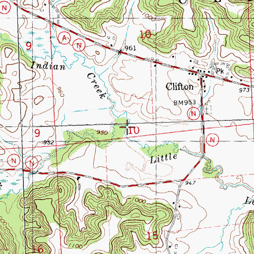 Topographic Map of Indian Creek, WI