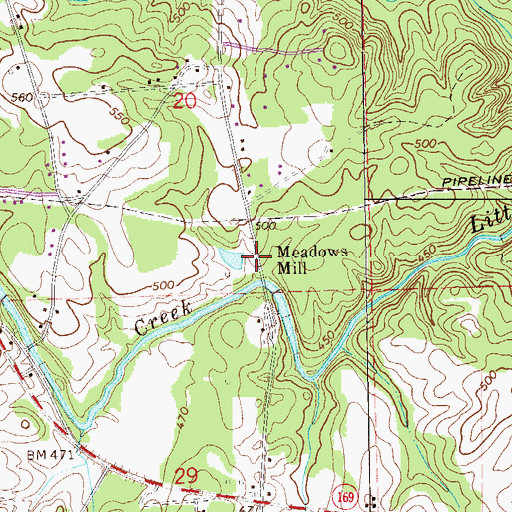 Topographic Map of Meadows Mill, AL