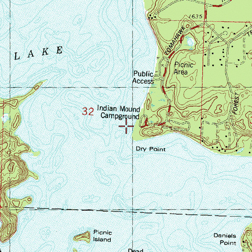 Topographic Map of Indian Mound Campground, WI