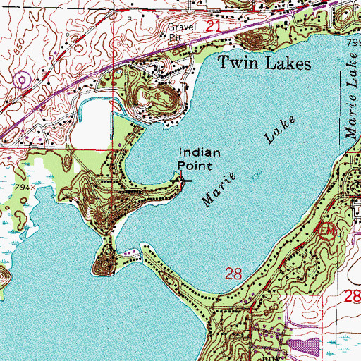 Topographic Map of Indian Point, WI