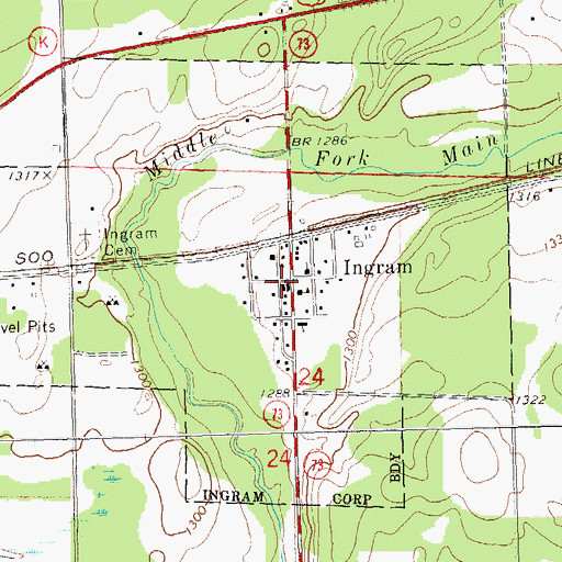 Topographic Map of Ingram, WI