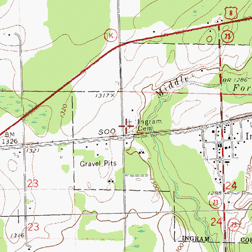 Topographic Map of Ingram Cemetery, WI