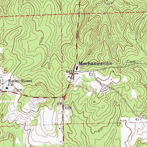 Topographic Map of Mechanicsville, AL