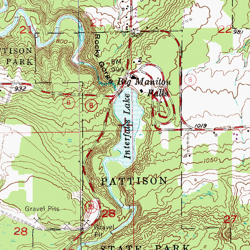 Topographic Map of Interfalls Lake, WI