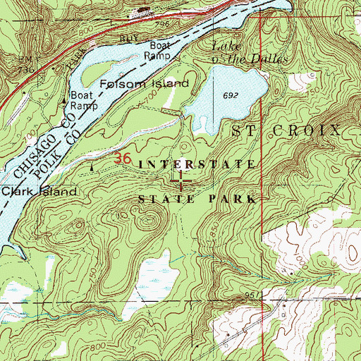 Topographic Map of Interstate State Park, WI