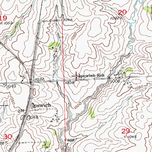 Topographic Map of Ipswich School, WI