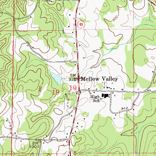 Topographic Map of Mellow Valley, AL