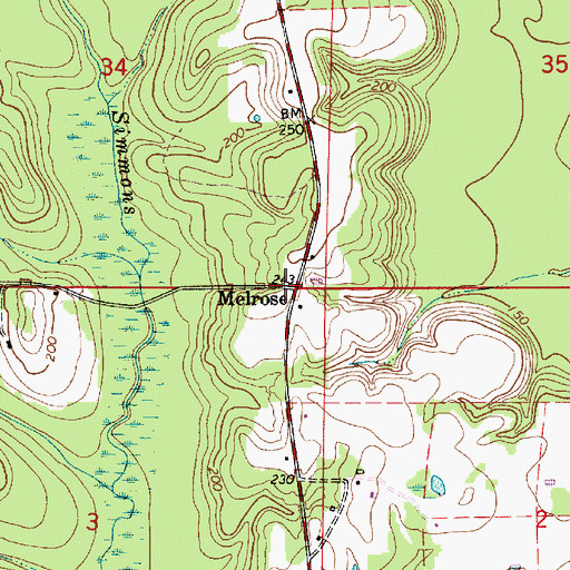 Topographic Map of Melrose, AL