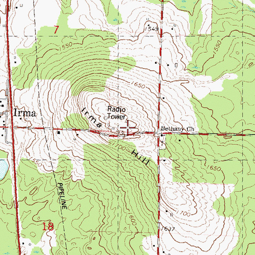 Topographic Map of Irma Hill, WI