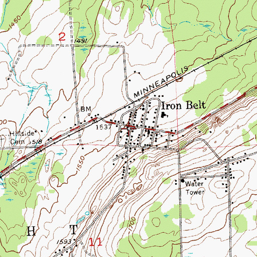 Topographic Map of Iron Belt, WI