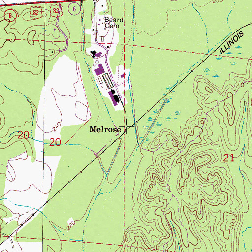 Topographic Map of Melrose, AL