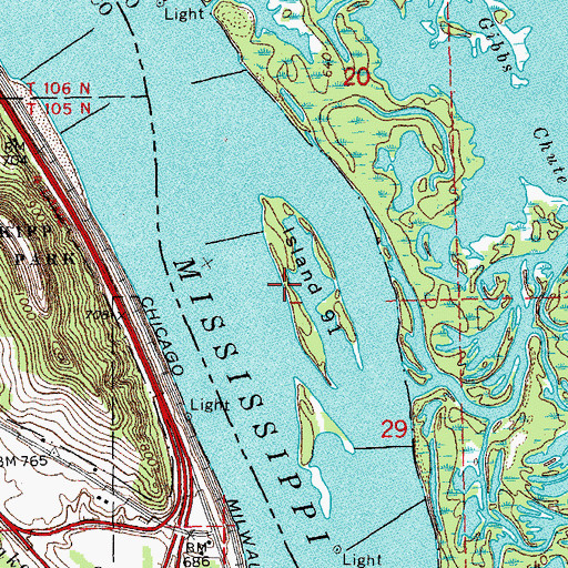 Topographic Map of Island Number Ninety-one, WI
