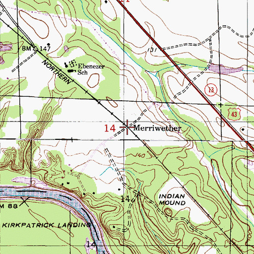 Topographic Map of Merriwether, AL