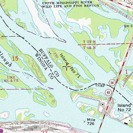 Topographic Map of Island Number Seventy-one, WI