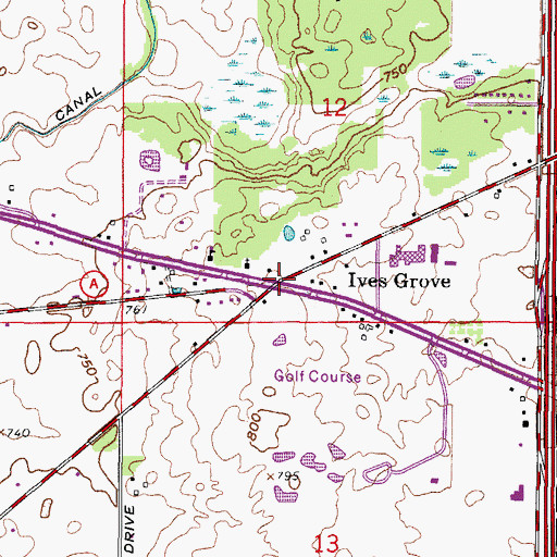 Topographic Map of Ives Grove, WI