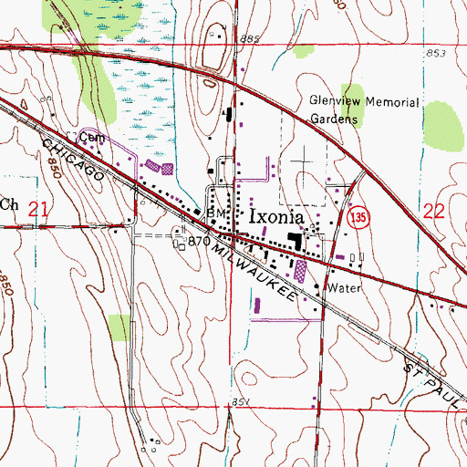 Topographic Map of Ixonia, WI