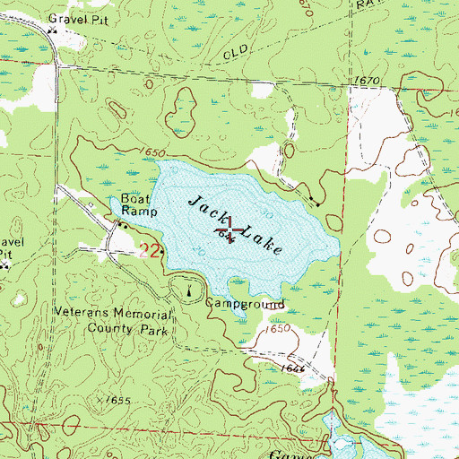 Topographic Map of Jack Lake, WI