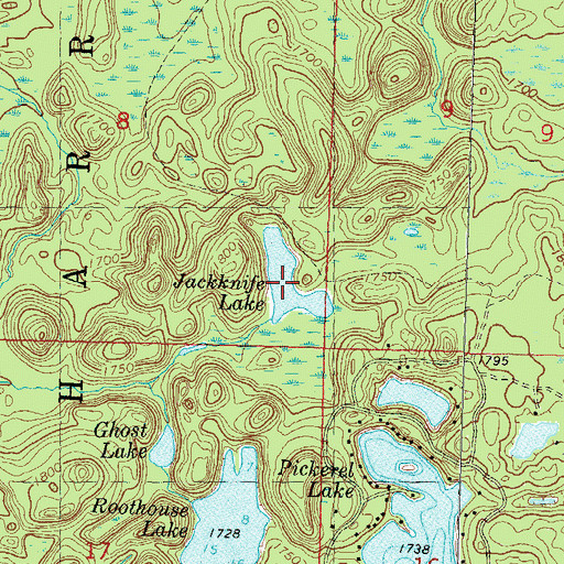 Topographic Map of Jackknife Lake, WI