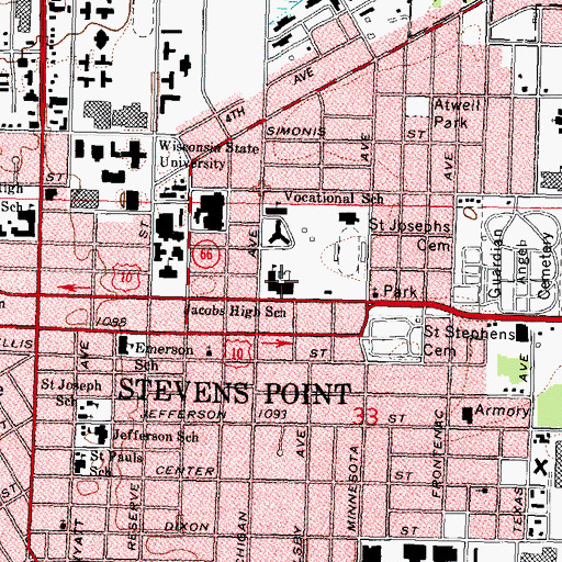 Topographic Map of P J Jacobs Junior High School, WI