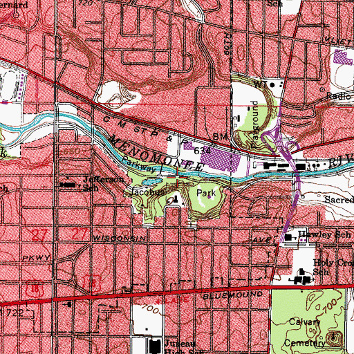 Topographic Map of Charles C Jacobus Park, WI