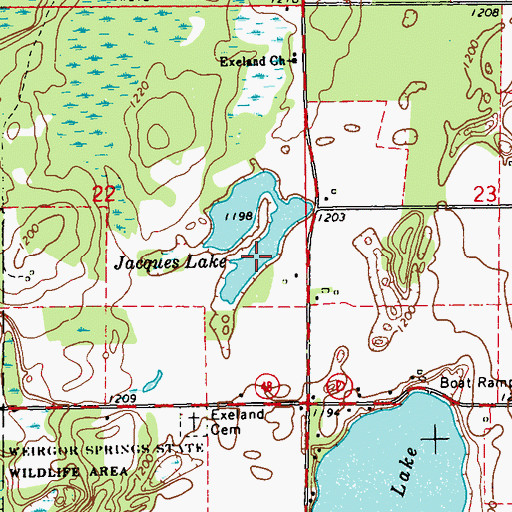 Topographic Map of Jacques Lake, WI
