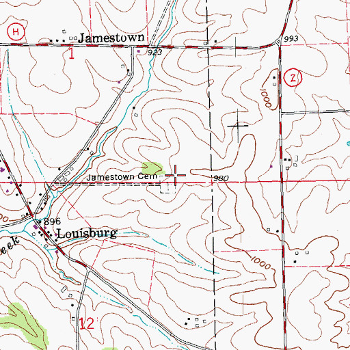 Topographic Map of Jamestown Cemetery, WI