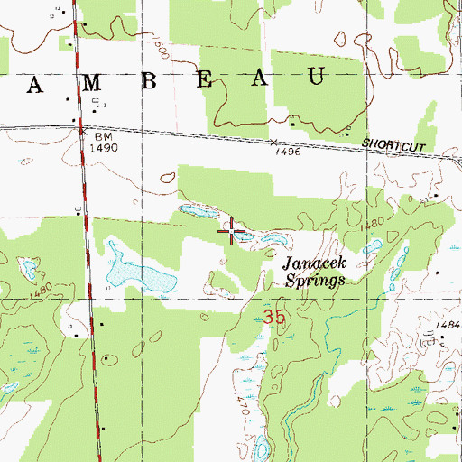 Topographic Map of Janacek Springs, WI