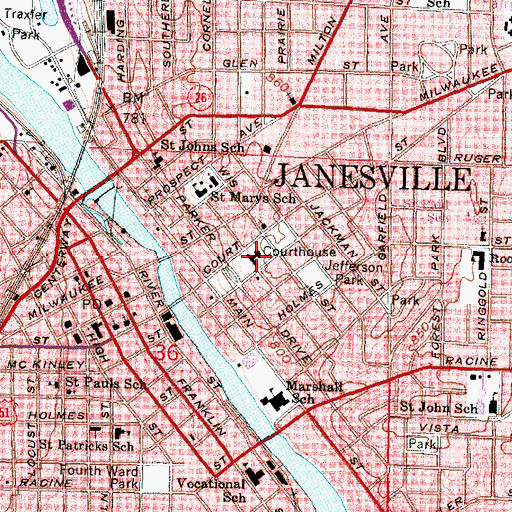 Topographic Map of Janesville, WI