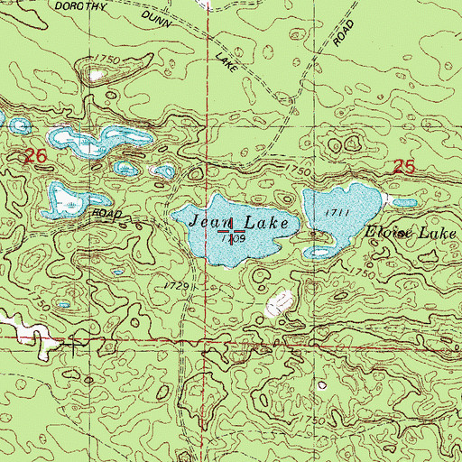Topographic Map of Jean Lake, WI