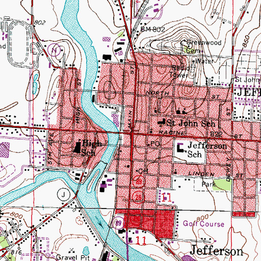 Topographic Map of Jefferson, WI