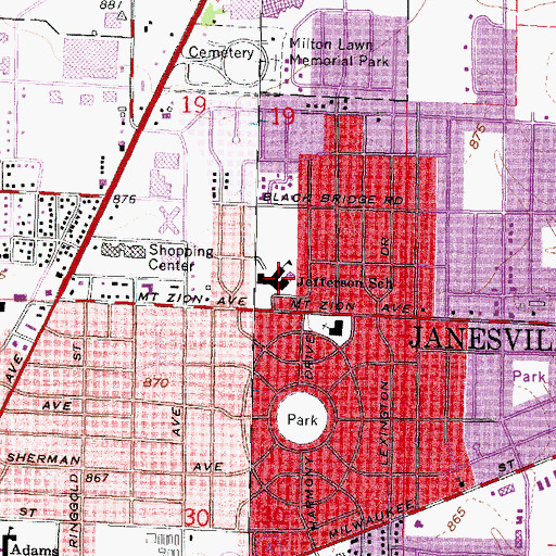 Topographic Map of Jefferson Elementary School, WI